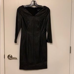 Armani Exchange Black Leather 3/4 Sleeve Dress